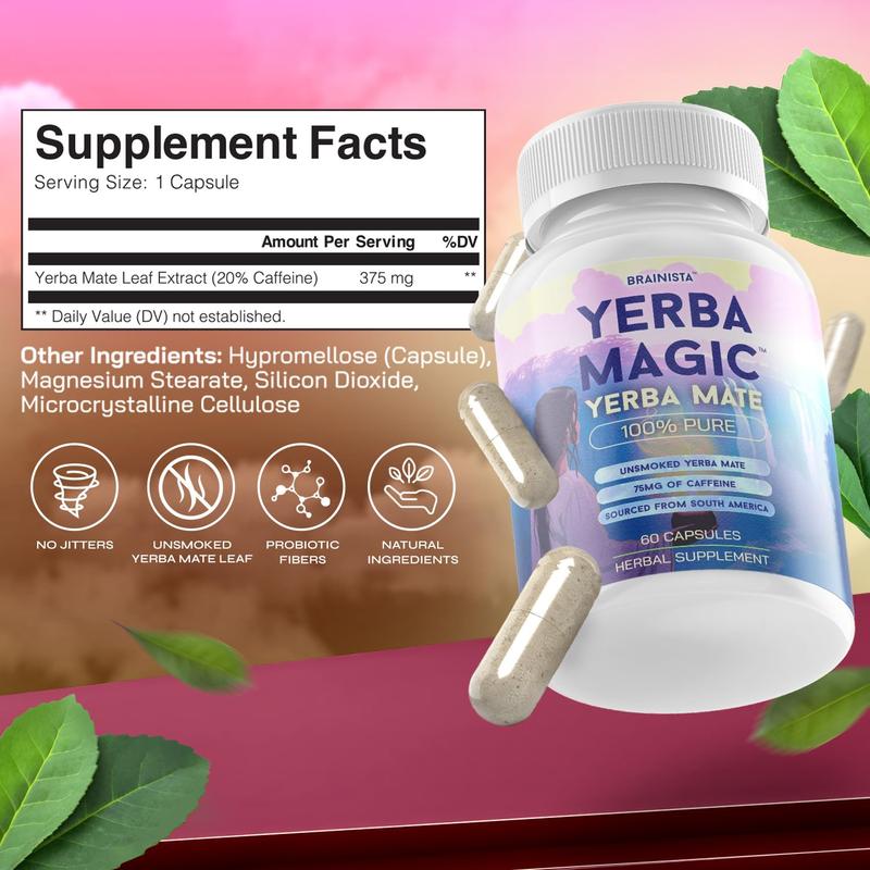 Yerba Magic Capsules – Pure Yerba Mate & 5-in-1 Superblend | Clean Natural Energy | Dietary Supplement | 60 & 120 Capsules Fitness Edible