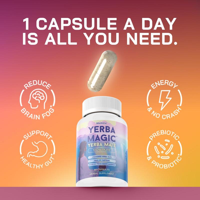 Yerba Magic Capsules – Pure Yerba Mate & 5-in-1 Superblend | Clean Natural Energy | Dietary Supplement | 60 & 120 Capsules Fitness Edible