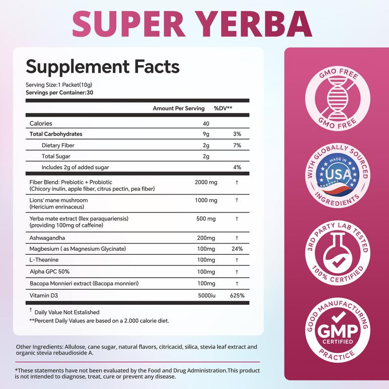 ZOOONE Super Yerba | Yerba Mate Instant Tea Powder | RASPBERRY LEMONADE Flavor | 30 Servings
