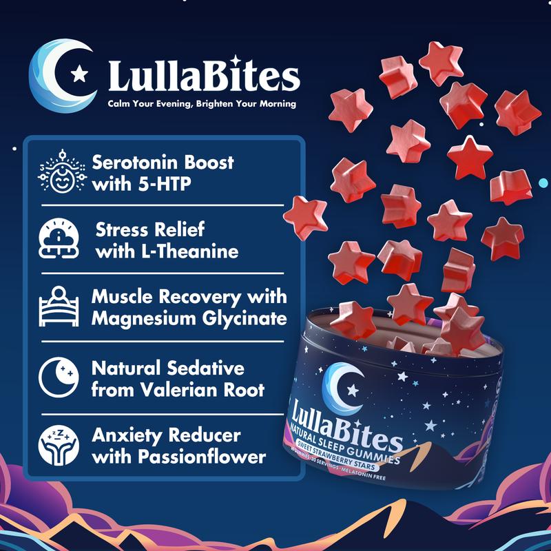 LullaBites Natural Sleep Gummies - 30 Servings -Sweet Strawberry Stars