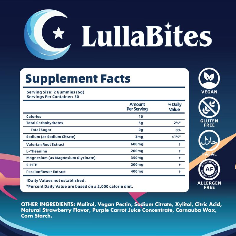 LullaBites Natural Sleep Gummies - 30 Servings -Sweet Strawberry Stars