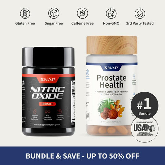 Ultimate Men's Health Bundle - Snap Supplements - Nitric Oxide Booster 60ct + Prostate Health Bundle - Natural Supplement Capsules - Support Blood Circulation & Prostate Health