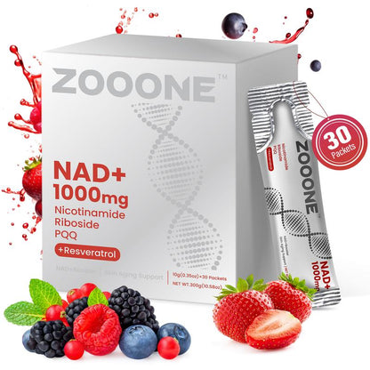 ZOOONE 1000mg NAD+ Berry Flavor Drink Mix for Skin Aging Support, Energy, and Focus