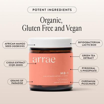Arrae MB-1 | Natural Energy, Cholesterol, & Overall Health Support 20-Day Supply| Organic Nutrition Dietary Supplement Healthcare Vitamins Probiotic Blend Edible Fitness