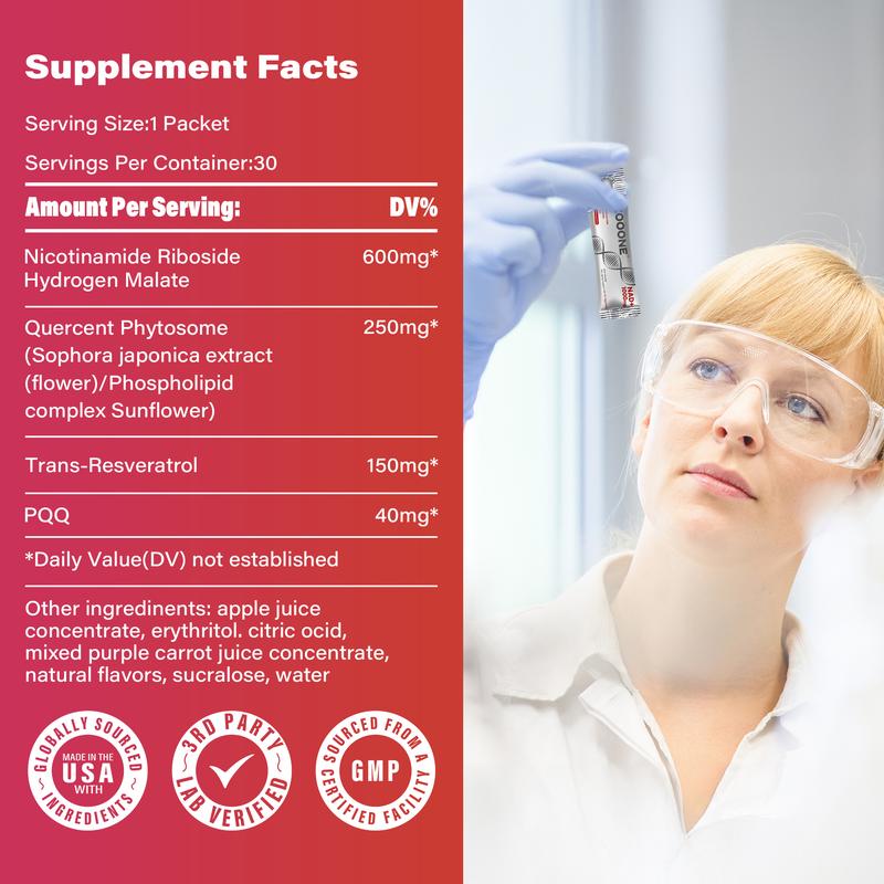 ZOOONE 1000mg NAD+ Berry Flavor Drink Mix for Skin Aging Support, Energy, and Focus