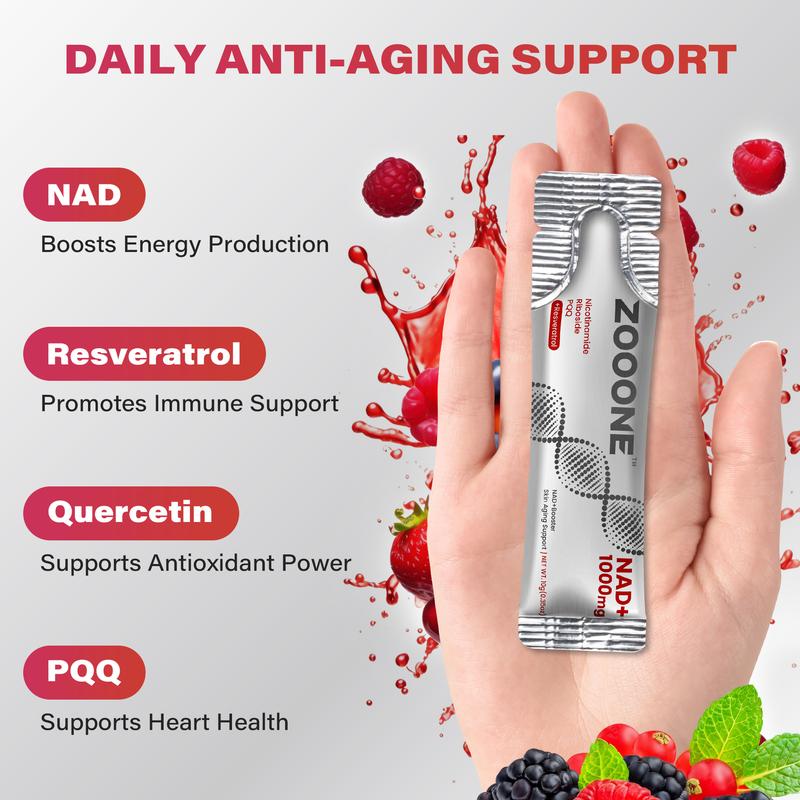 ZOOONE 1000mg NAD+ Berry Flavor Drink Mix for Skin Aging Support, Energy, and Focus
