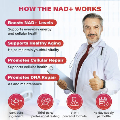 ZOOONE 1000mg NAD+ Berry Flavor Drink Mix for Skin Aging Support, Energy, and Focus