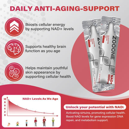 ZOOONE 1000mg NAD+ Berry Flavor Drink Mix for Skin Aging Support, Energy, and Focus