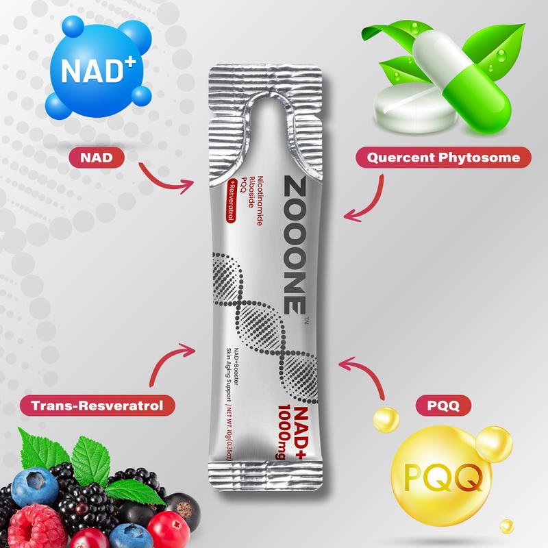 ZOOONE 1000mg NAD+ Berry Flavor Drink Mix for Skin Aging Support, Energy, and Focus