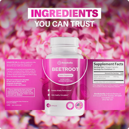 Rosabella Organic Beetroot Capsules (1300mg) for Blood Flow & Heart Health