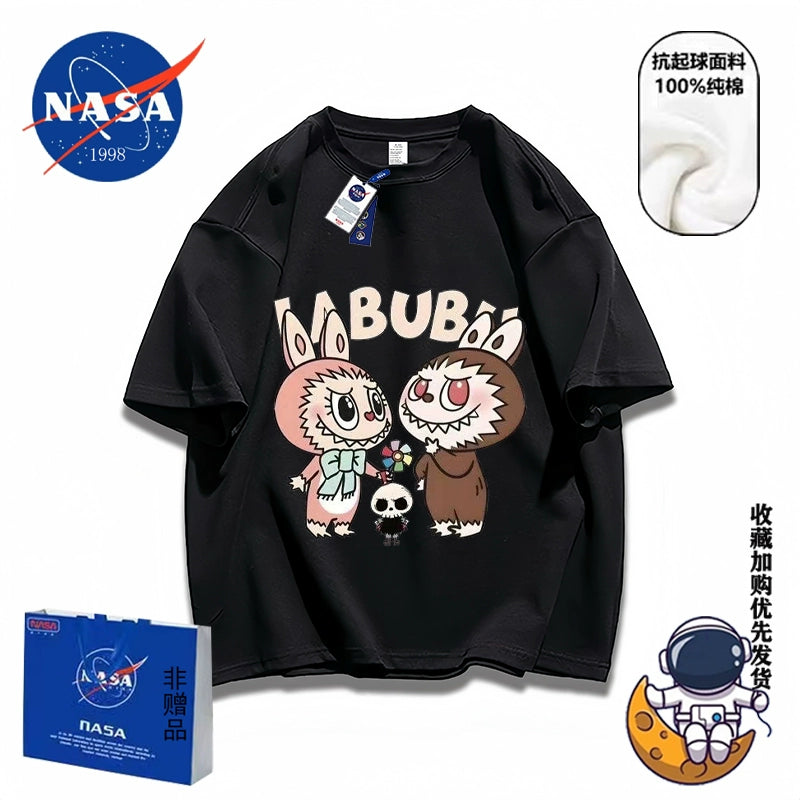 NASA joint POP MART short-sleeved t-shirt rabub pure cotton couple high sense loose 2025 viral trends