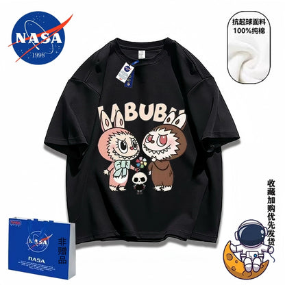 NASA joint POP MART short-sleeved t-shirt rabub pure cotton couple high sense loose 2025 viral trends