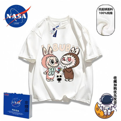 NASA joint POP MART short-sleeved t-shirt rabub pure cotton couple high sense loose 2025 viral trends