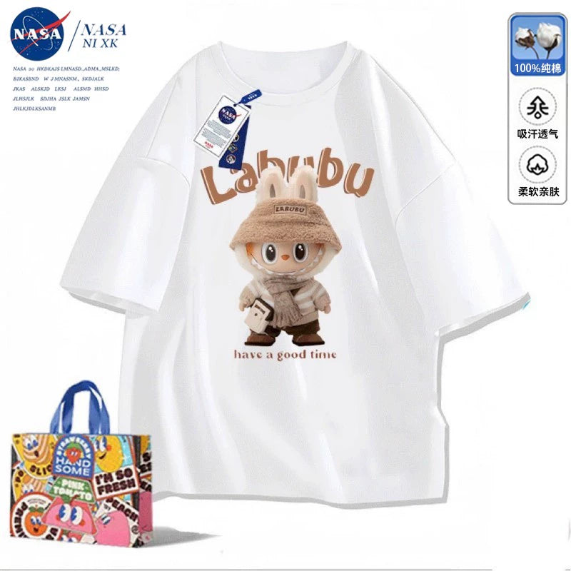 NASA joint POP MART Rabub T-shirt women's summer cartoon print 2025 new short-sleeved crew neck trend