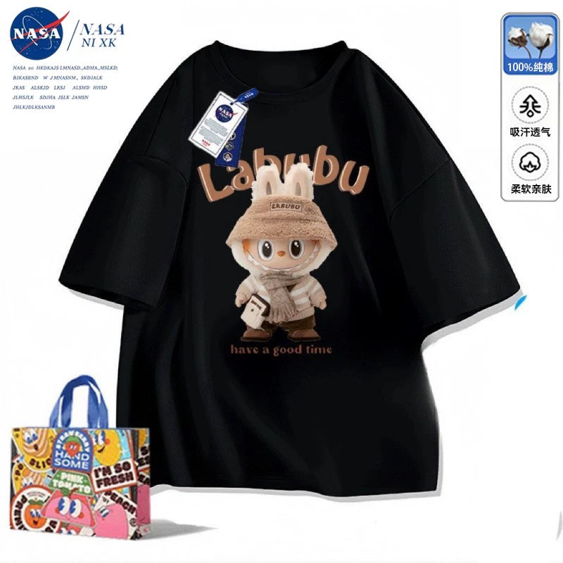 NASA joint POP MART Rabub T-shirt women's summer cartoon print 2025 new short-sleeved crew neck trend