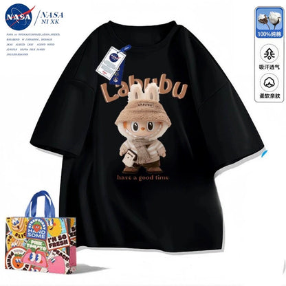NASA joint POP MART Rabub T-shirt women's summer cartoon print 2025 new short-sleeved crew neck trend