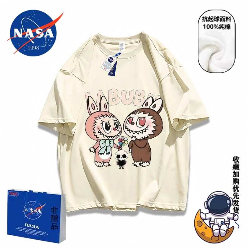 NASA joint POP MART short-sleeved t-shirt rabub pure cotton couple high sense loose 2025 viral trends