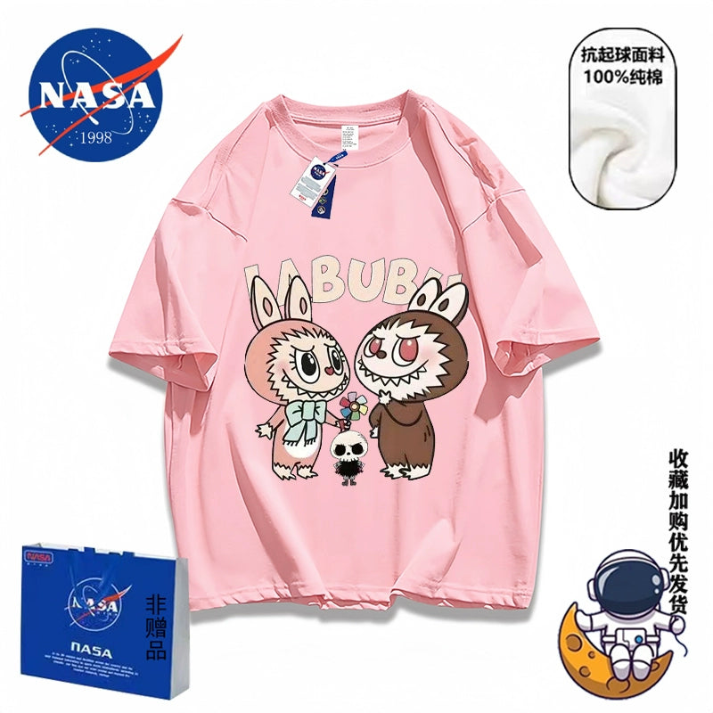 NASA joint POP MART short-sleeved t-shirt rabub pure cotton couple high sense loose 2025 viral trends