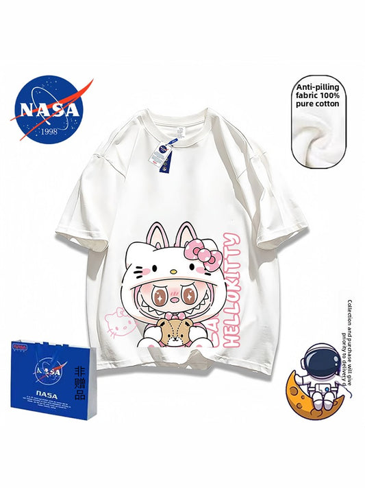 NASA joint Labu helloKitty summer new cotton short-sleeved t-shirt men and women youth cute couple
