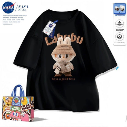 NASA joint POP MART Rabub T-shirt women's summer cartoon print 2025 new short-sleeved crew neck trend