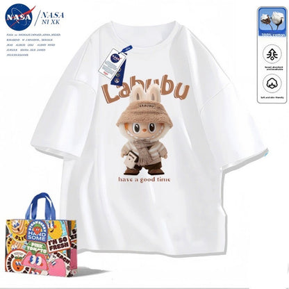 NASA joint POP MART Rabub T-shirt women's summer cartoon print 2025 new short-sleeved crew neck trend
