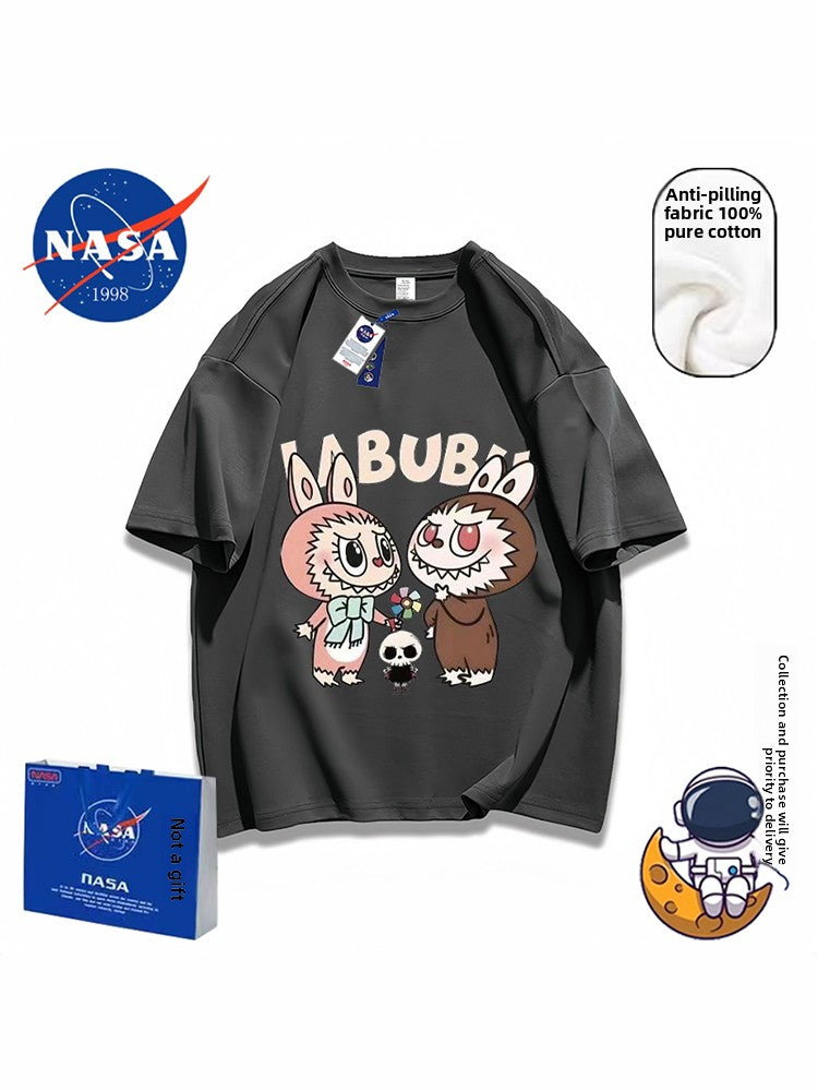 NASA joint POP MART short-sleeved t-shirt rabub pure cotton couple high sense loose 2025 viral trends